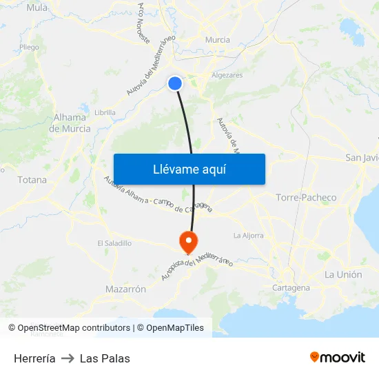 Herrería to Las Palas map