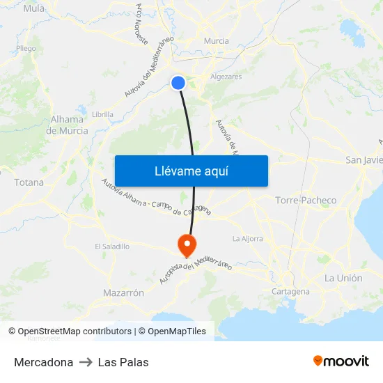 Mercadona to Las Palas map