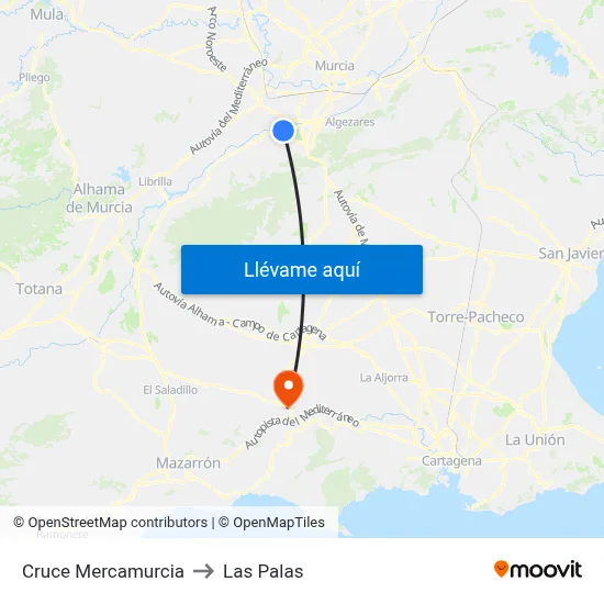 Cruce Mercamurcia to Las Palas map