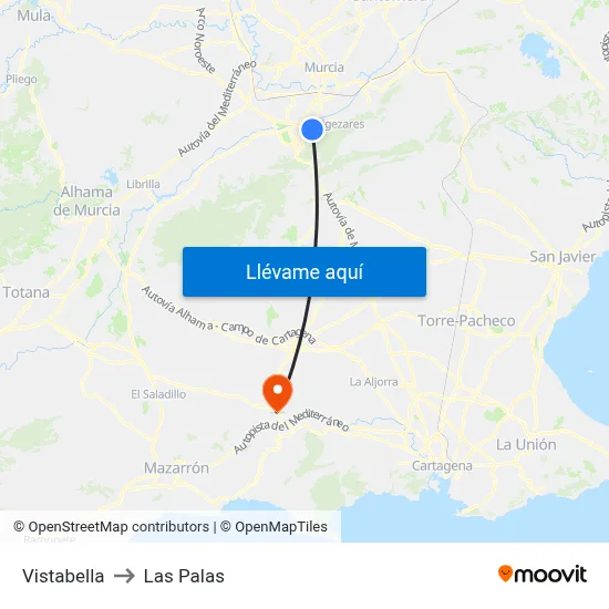 Vistabella to Las Palas map