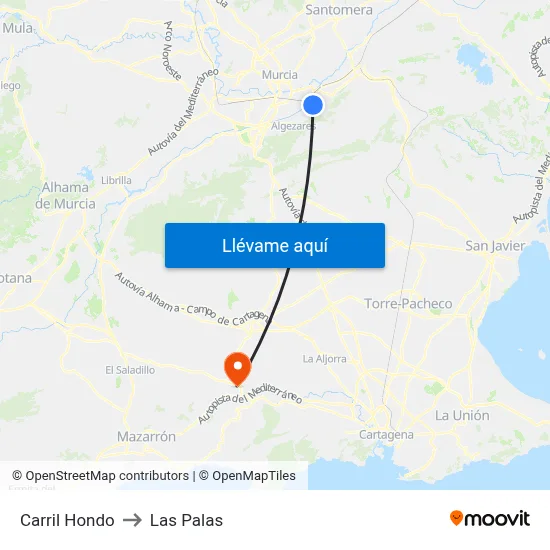 Carril Hondo to Las Palas map