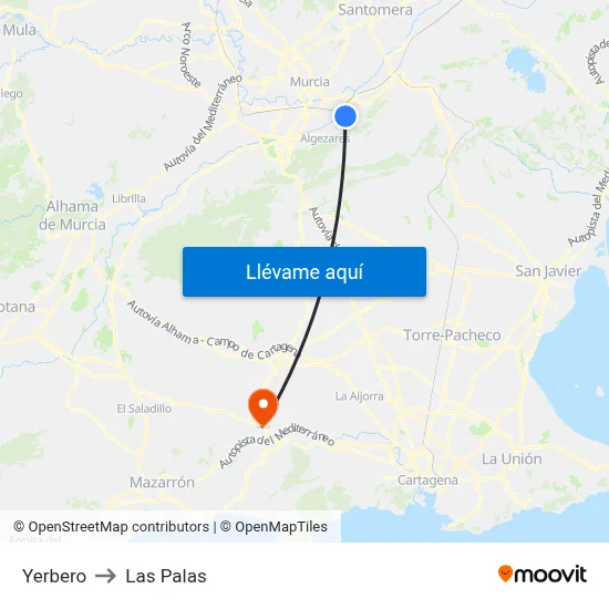 Yerbero to Las Palas map