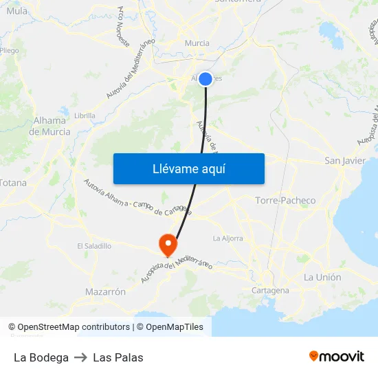 La Bodega to Las Palas map