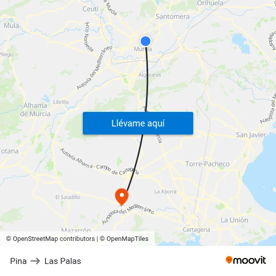 Pina to Las Palas map