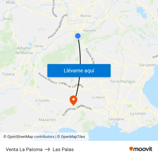 Venta La Paloma to Las Palas map