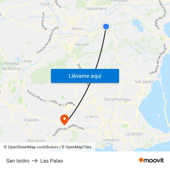 San Isidro to Las Palas map