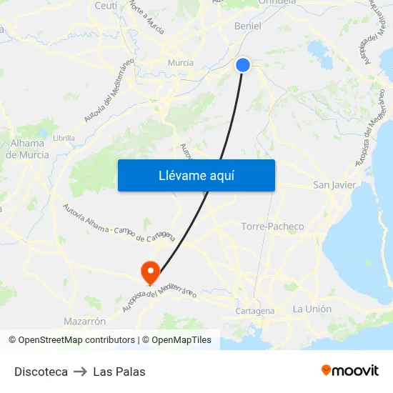 Discoteca to Las Palas map