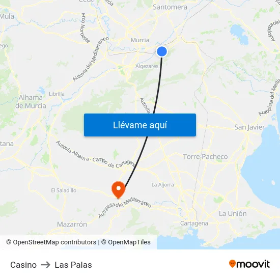 Casino to Las Palas map