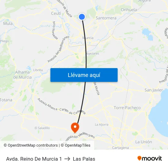 Avda. Reino De Murcia 1 to Las Palas map