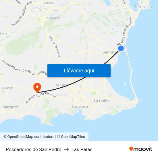 Pescadores de San Pedro to Las Palas map