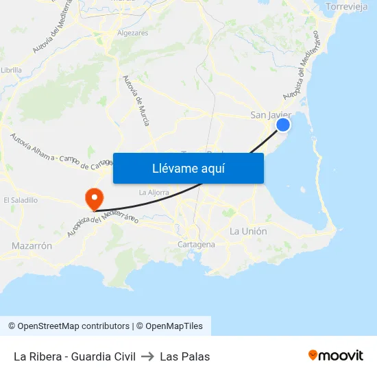La Ribera - Guardia Civil to Las Palas map