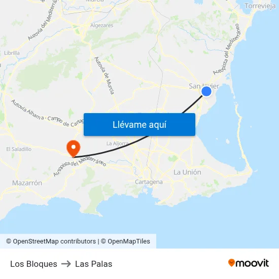 Los Bloques to Las Palas map