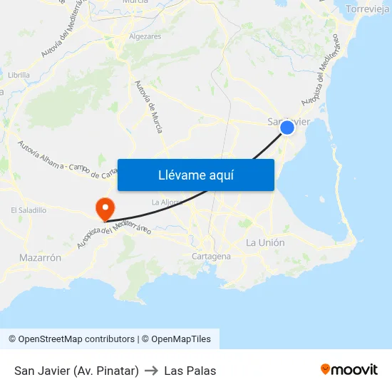 San Javier (Av. Pinatar) to Las Palas map