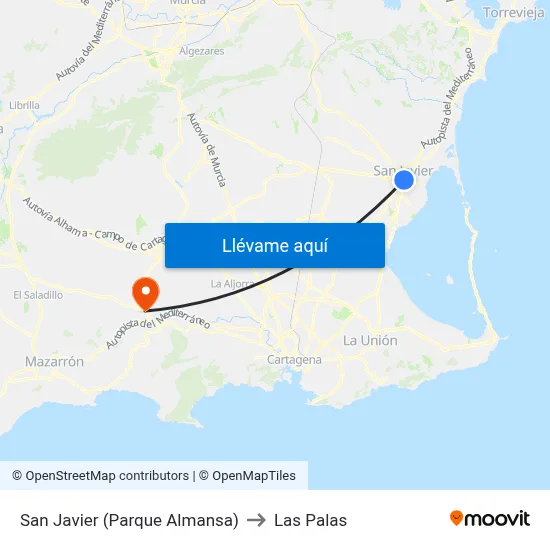 San Javier (Parque Almansa) to Las Palas map