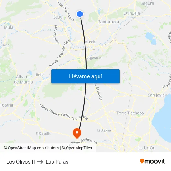Los Olivos II to Las Palas map