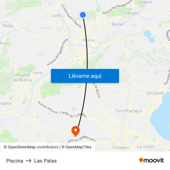 La Alcayna (Piscina) to Las Palas map