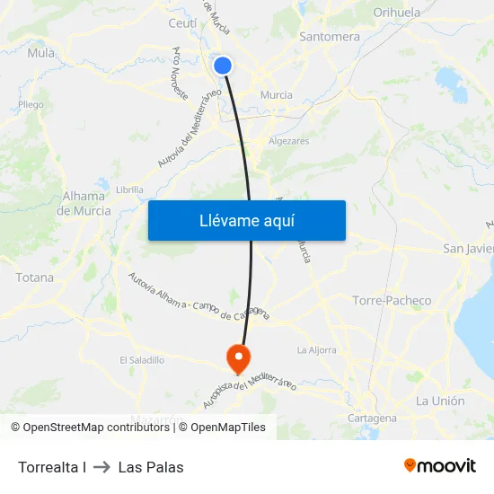 Torrealta I to Las Palas map