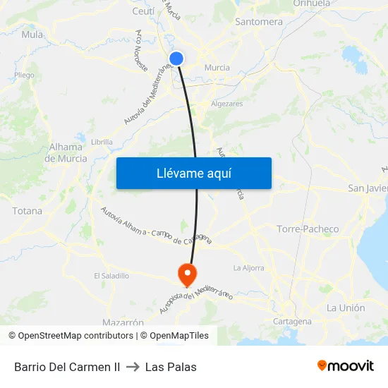 Barrio Del Carmen II to Las Palas map
