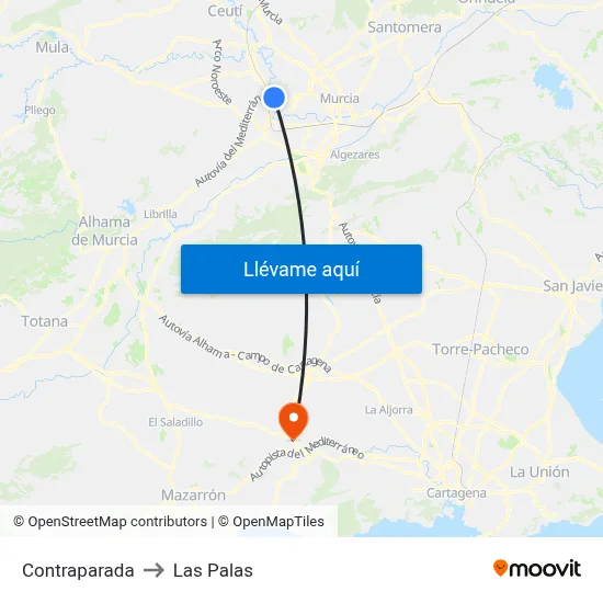 Contraparada to Las Palas map