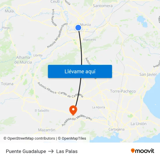 Puente Guadalupe to Las Palas map