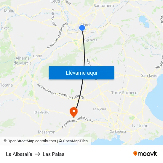 La Albatalía to Las Palas map