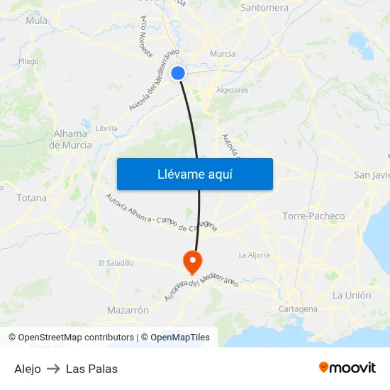 Alejo to Las Palas map