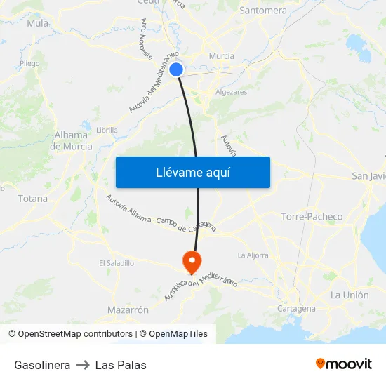 Gasolinera to Las Palas map