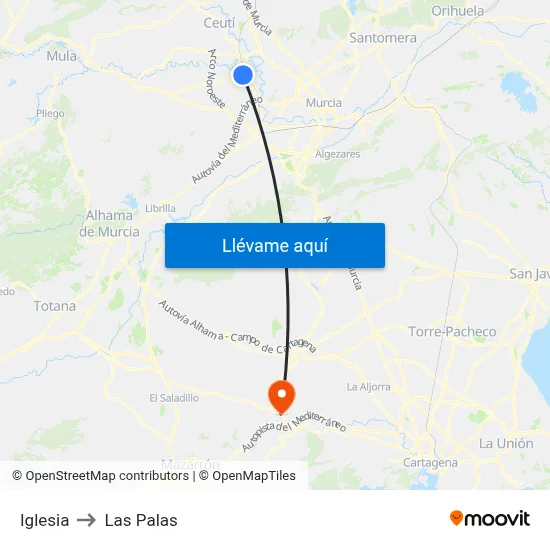 Iglesia to Las Palas map