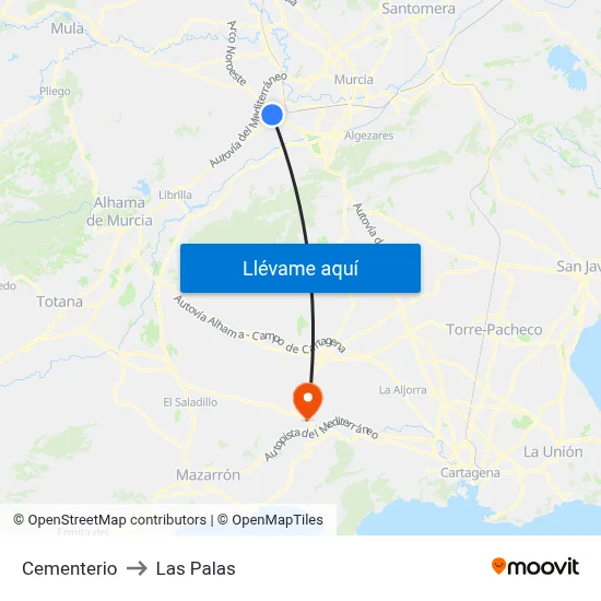 Cementerio to Las Palas map