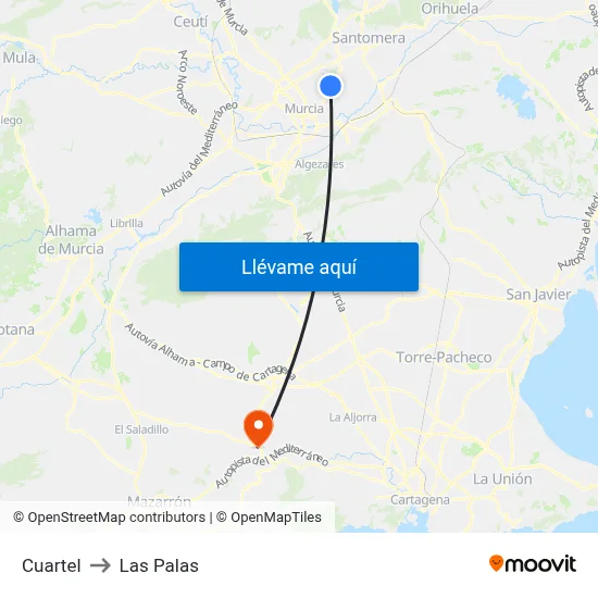 Cuartel to Las Palas map