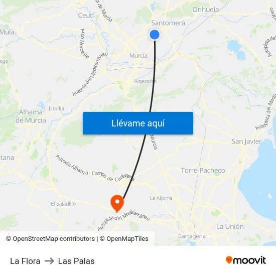 La Flora to Las Palas map