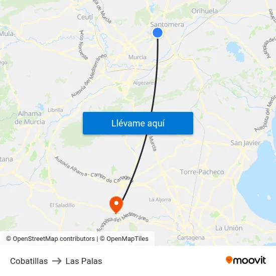 Cobatillas to Las Palas map