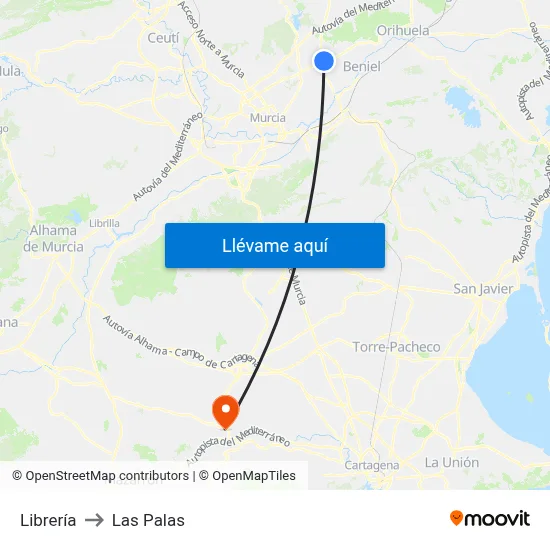 Librería to Las Palas map