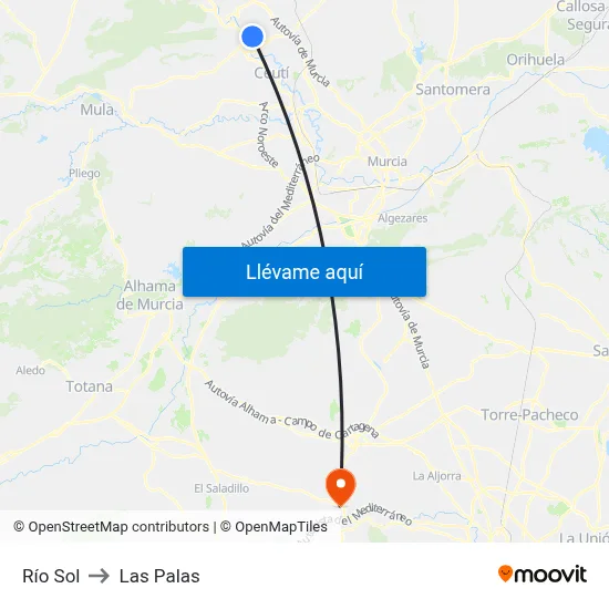 Río Sol to Las Palas map