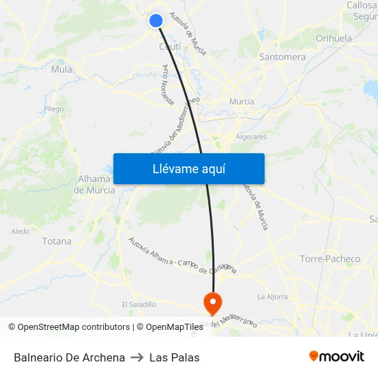 Balneario De Archena to Las Palas map
