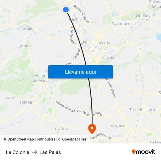 La Colonia to Las Palas map