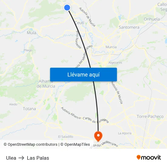 Ulea to Las Palas map