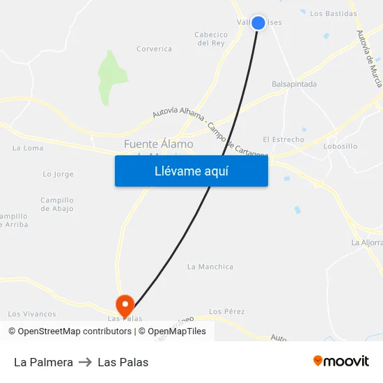 La Palmera to Las Palas map