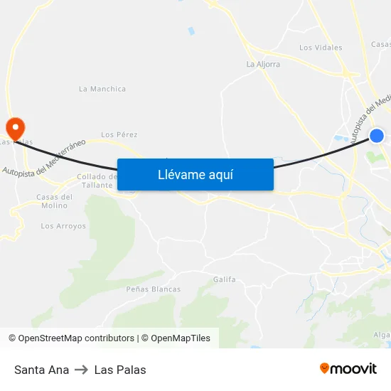 Santa Ana to Las Palas map