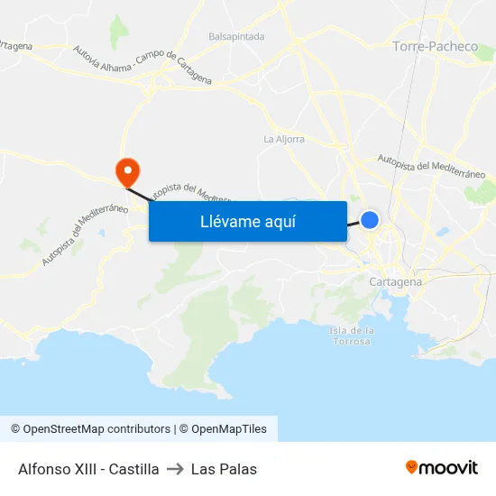 Alfonso XIII - Castilla to Las Palas map