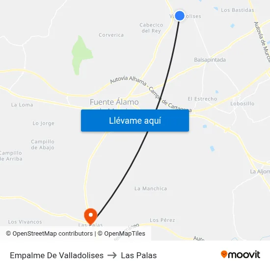 Empalme De Valladolises to Las Palas map