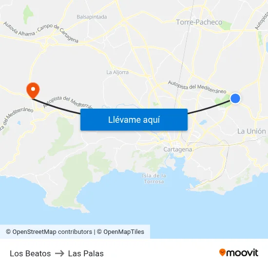 Los Beatos to Las Palas map