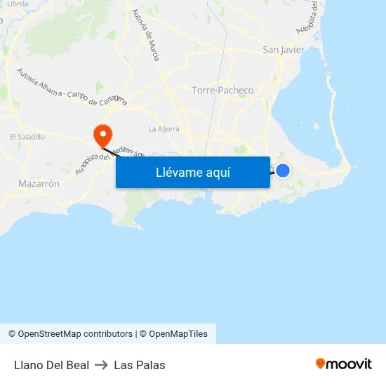 Llano Del Beal to Las Palas map