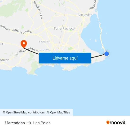 Mercadona to Las Palas map