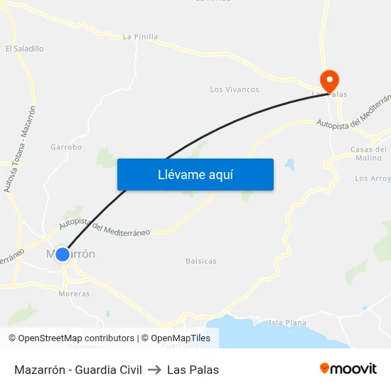 Mazarrón - Guardia Civil to Las Palas map