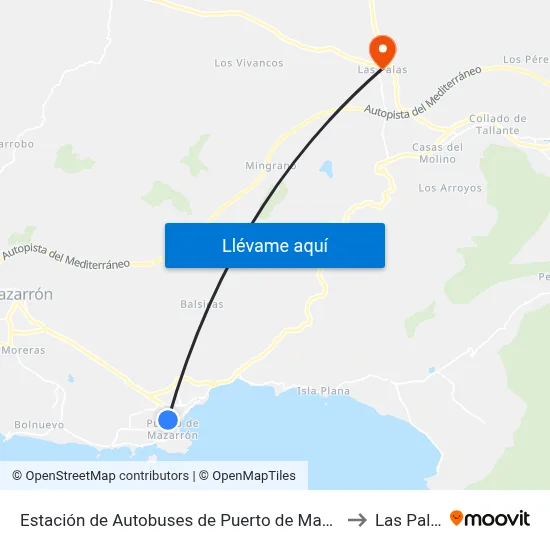 Estación de Autobuses de Puerto de Mazarrón to Las Palas map