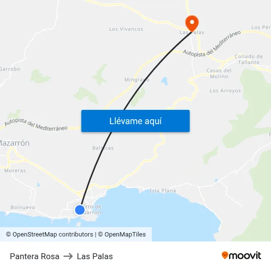 Pantera Rosa to Las Palas map