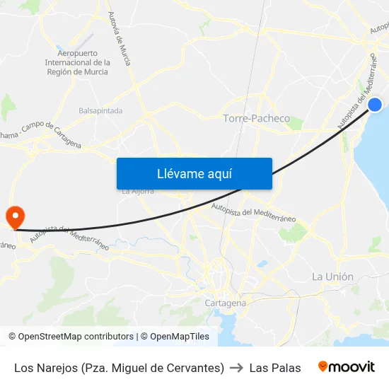 Los Narejos (Pza. Miguel de Cervantes) to Las Palas map