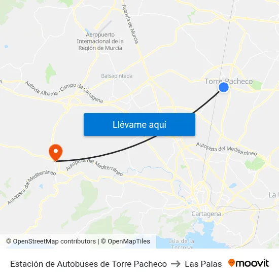 Estación de Autobuses de Torre Pacheco to Las Palas map