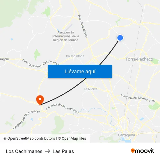 Los Cachimanes to Las Palas map